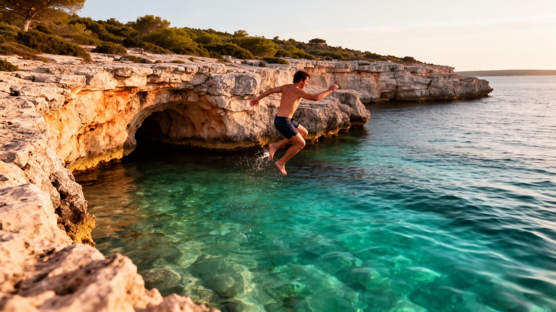 Sea caves and turquoise water at Velika Kolombarica, Cape Kamenjak